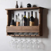 ONIJA Sheesham Wood Jordan Wine Rack bar cabinets | Wine Glass Rack for Living Room and Kitchen | Home bar Furniture | Brown finish